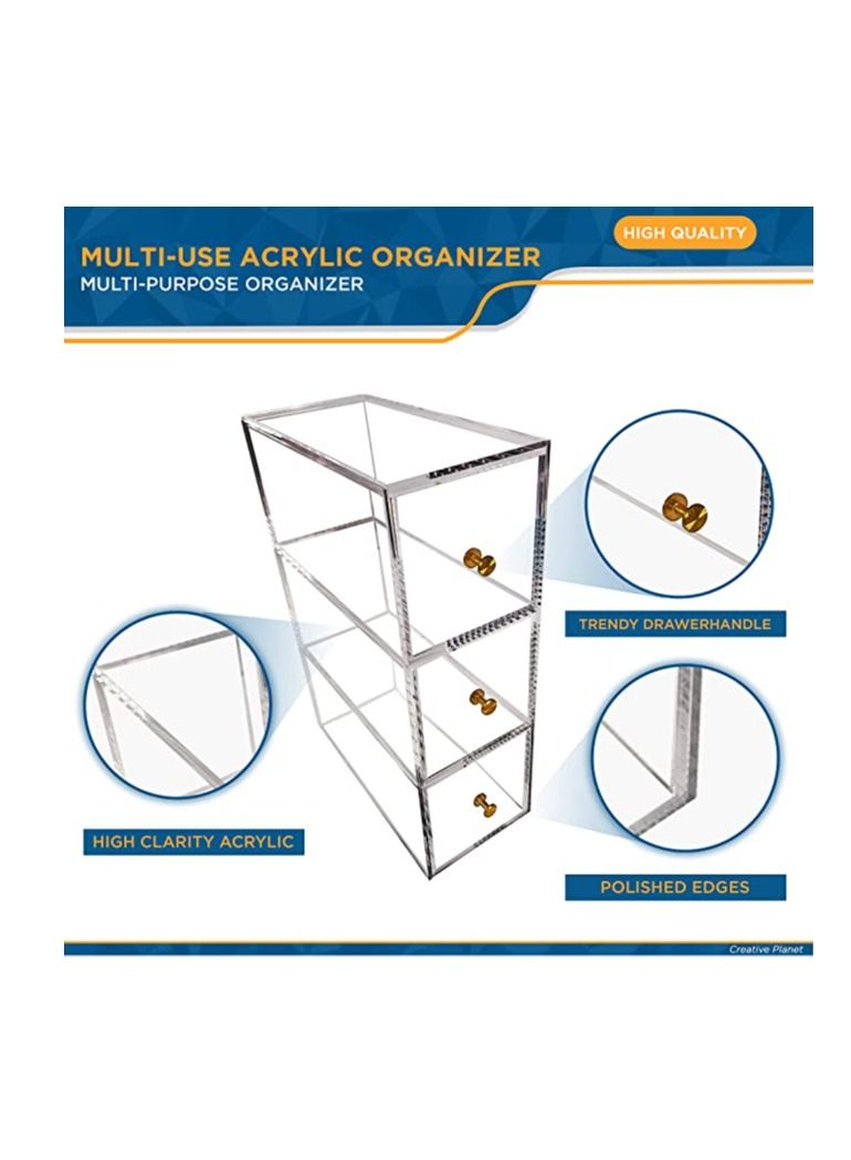 Creative Planet Acrylic Storage Organizer Drawers for Cosmetics, Sunglasses, Makeup, Thoughtful Valentine Gift for Women (3 Level M) - Image 3